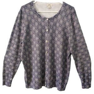 L.L. Bean Supima Cotton Cardigan Button Up Sweater Women's Blue Print  - XL